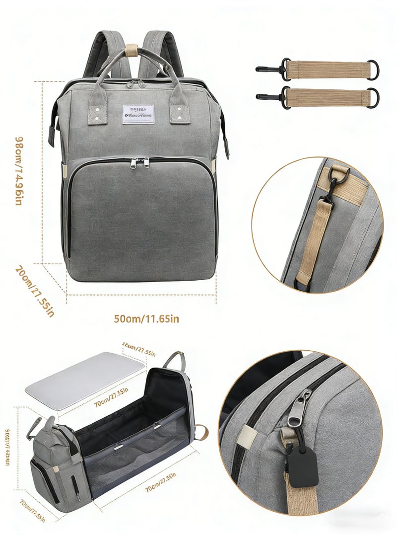 Hicomony Diaper Bag Backpack, Multifunctional Portable Baby Mom Bag with USB, Waterproof, Foldable Crib with Stroller Straps, Sunshade, Changing Pad, Travel Friendly - Image 2